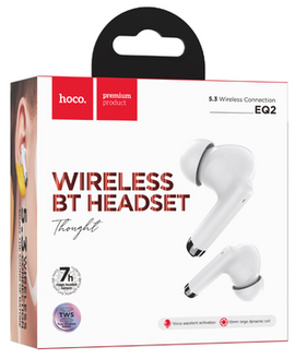 Hoco EQ2 Thought True Wireless BT Headset with Charging Pod, WHITE