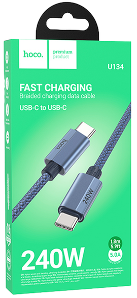 Hoco U134 Primero Fast Charging Braided Charging Data Cable Type-C To Type-C, (Length 6ft), DARK BLUE