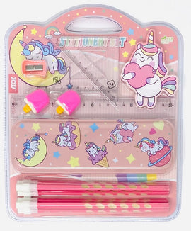 Unicorn Full Stationery Set with Metal Pencil Case, Pink & Purple