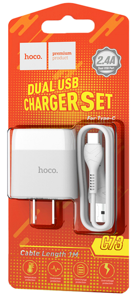 Hoco C73 Glorious Dual USB Port Charger Set for Type-C