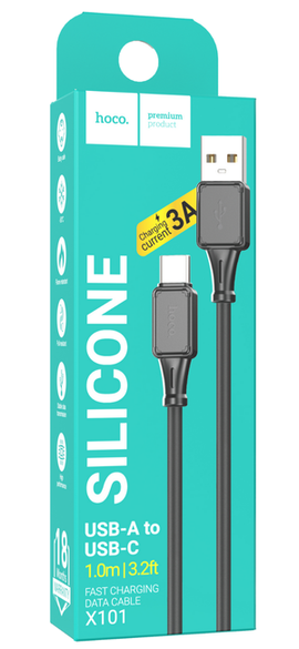 Hoco X101 Silicone Charging Data Cable USB A to Type-C, BLACK