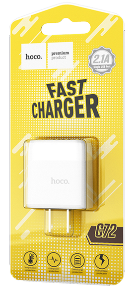 Hoco C72 Glorious Single Port Fast Charger Block, WHITE