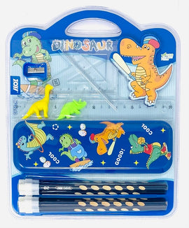 Dinosaur Full Stationery Set with Metal Pencil Case, Blue & Green