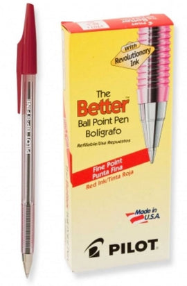 Pilot Pen, Ballpoint, FINE, RED, 12 count box