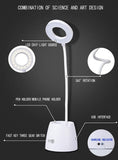 LED Ring Light Desk Lamp with  Touch Control, Flexible Gooseneck with Phone & Pen Holder